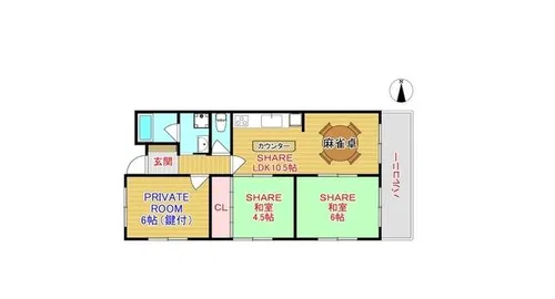帝塚山ガーデンハイツ/セミシェアハウス【4階】の間取り
