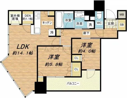 パークタワー北浜【7階】の間取り