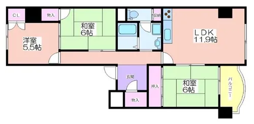 かもめ第一コーポ12号棟【9階】の間取り
