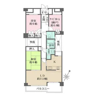 コート芦屋朝日ケ丘4号棟【4階】の間取り