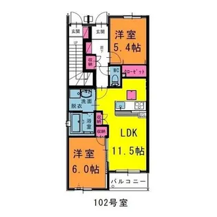 ジャルディーノ【102号室】の間取り