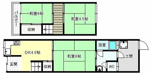 大阪府藤井寺市川北2丁目【テラスハウス】の間取り