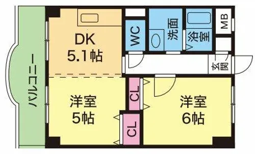 YKハイツ西明石北【5階】の間取り