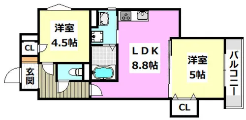 クリエオーレ一津屋Ⅰ【2階】の間取り