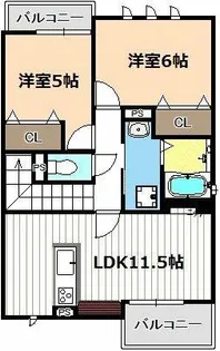 ディアコートKⅥN【2階】の間取り