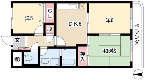 ハピネス細米【3階】の間取り