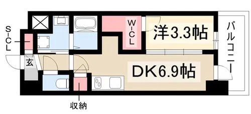 エステムコート名古屋新栄Ⅴラポール【1403号室】の間取り