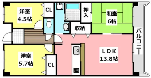 ファミーユ南摂津【3階】の間取り