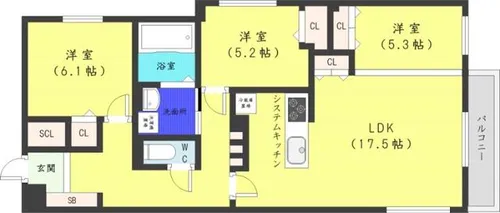 グレン山鼻【3階】の間取り