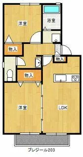 プレジール豊津【203号室】の間取り