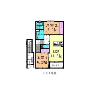 クオーレ【202号室】の間取り