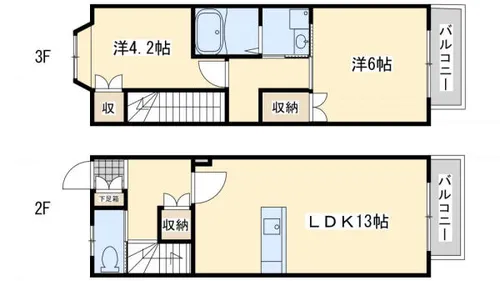 2LDKの間取り画像