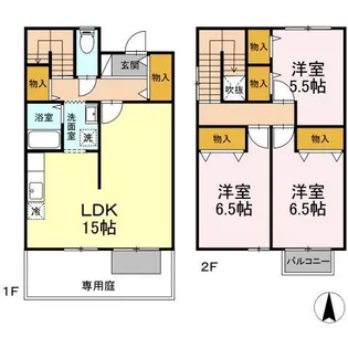 福岡県中間市長津3丁目【テラスハウス】の間取り