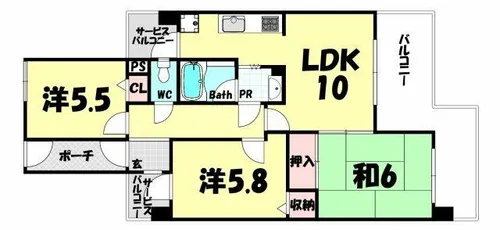 朝日プラザ雲雀ケ丘【3階】の間取り