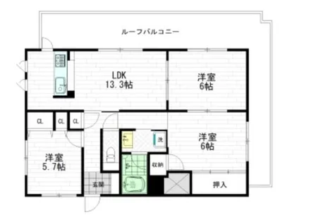 フローラ仙水【7階】の間取り