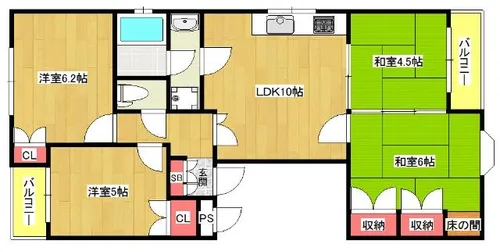 オーシャンハイツ市岡【5階】の間取り