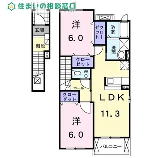 愛知県岡崎市坂左右町字堤下【アパート】の間取り