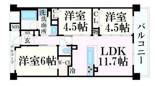 プレサンスロジェ姫路Ⅱ【7階】の間取り
