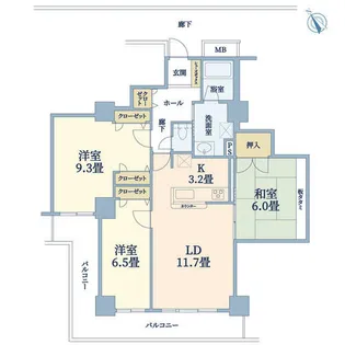 キングマンション堂島川【34階】の間取り