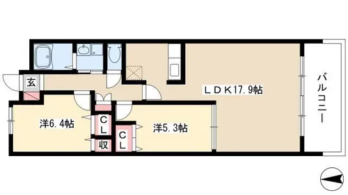 ソーラスフロント富船【5階】の間取り