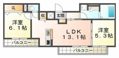ワンウェーブ霞ヶ丘【3階】の間取り