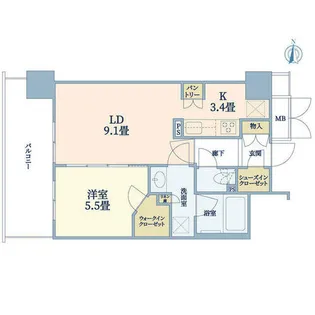 ブランズタワー御堂筋本町【15階】の間取り