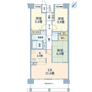 マリナージュ芦屋【2階】の間取り