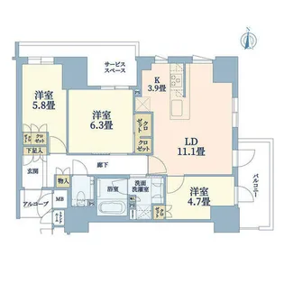 ジオタワー新町【12階】の間取り