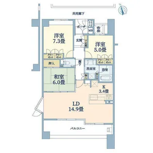 プラネスーペリア宝塚【3階】の間取り