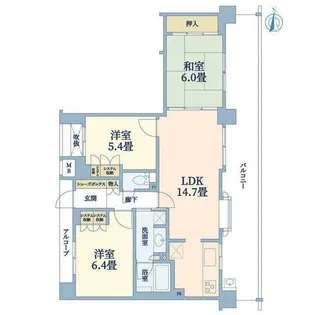 サンクタス南千里【6階】の間取り