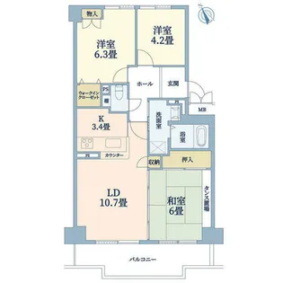 ヴァンヴェールK2ー1番館・2番館【7階】の間取り