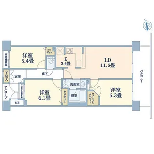 サンヴェールエルゼ甲陽園 C棟【11階】の間取り