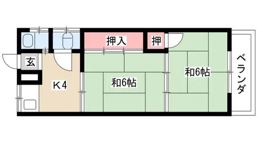 若葉荘 北【2F-5号室】の間取り