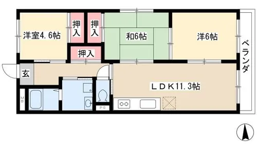 ソレアードⅠ【302号室】の間取り