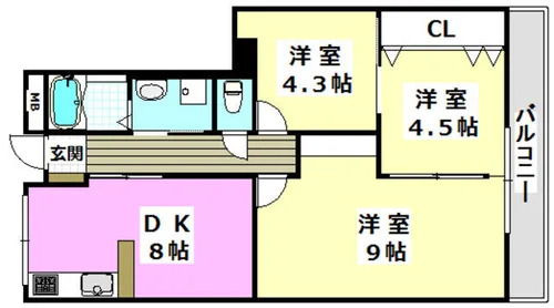 東正雀ハイツ【3階】の間取り