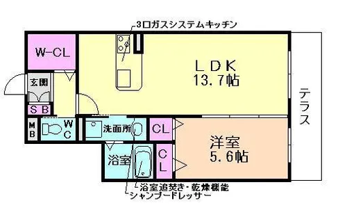 アリエッタ五月山【106号室】の間取り