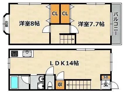 兵庫県神戸市長田区房王寺町2丁目【テラスハウス】の間取り