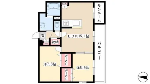 クレール池之表【201号室】の間取り