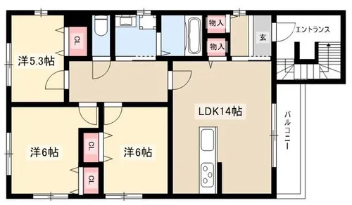 プリオール牧野Ⅲ【1号室】の間取り