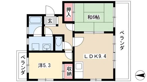 グランデュア小塚【302号室】の間取り