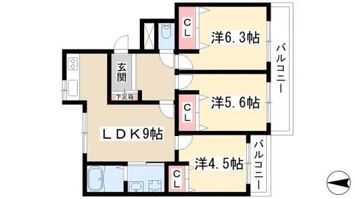 アーバンハイツ八事八幡山【3階】の間取り