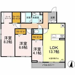 リヴェール的場【3階】の間取り