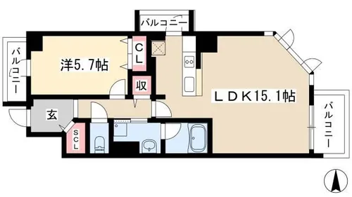 グランルクレ新栄ウエスト【0906号室】の間取り