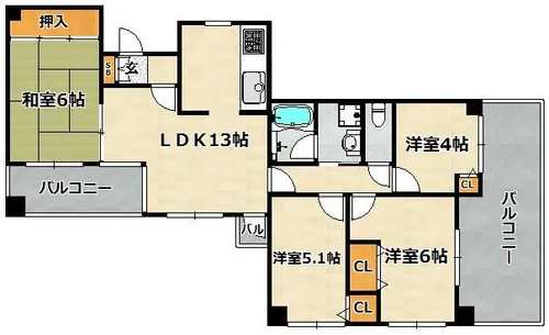 ワコーレヴィアーレ兵庫【10階】の間取り
