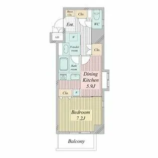 1DKの間取り画像