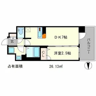 アクアプレイス京大北OX【5階】の間取り