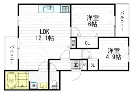 林寺アメニワハイツB棟【1階】の間取り