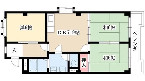 ベルシェ新開【201号室】の間取り