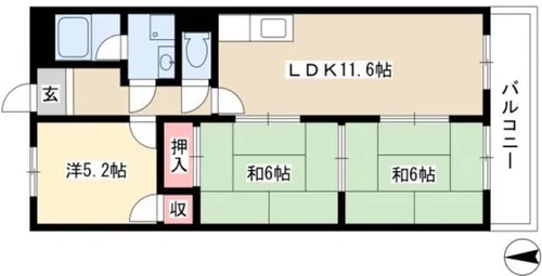 丸二サンハイツ【5階】の間取り