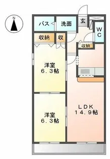 コンフォース東中島Ⅱ【1階】の間取り